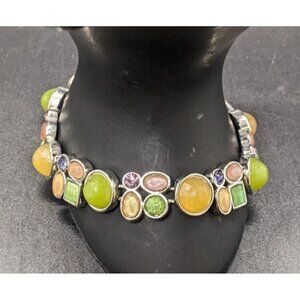 Lia Sophia Bracelet Multicolored Faux Stones Silver Tone Links 7.25"